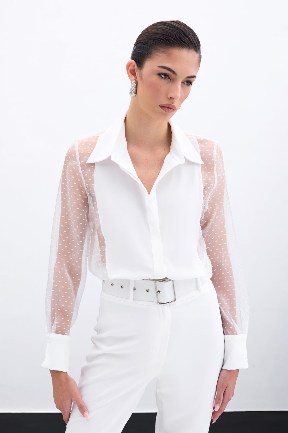 Organze detaylΔ± gΓΆmlek ekru