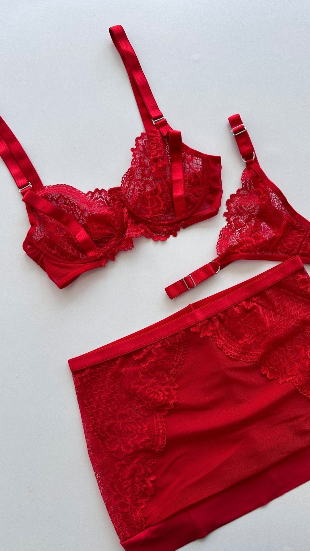 Red Bra Set with Skirt - Playful Lingerie