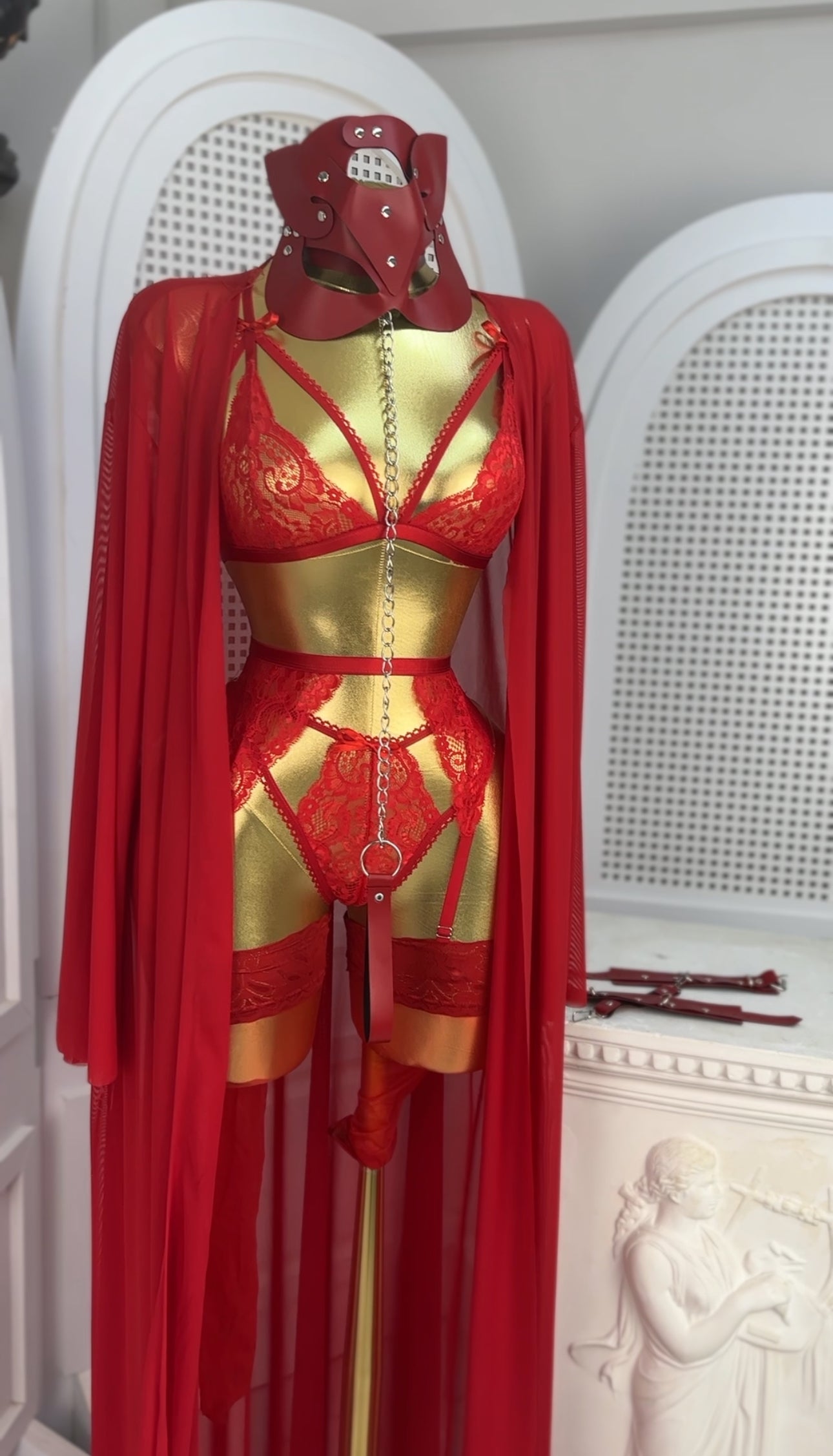 Christmas Special Aisha Club Red Lace Garter Set with Stockings