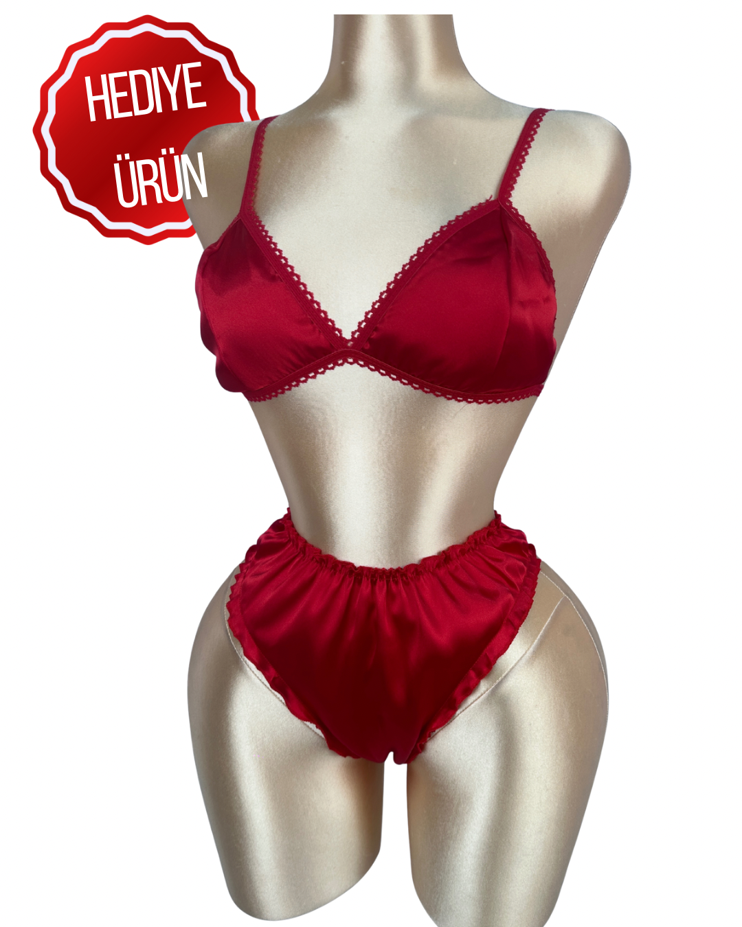 Fire Red Feathered Satin Robe & Gift Lingerie Set