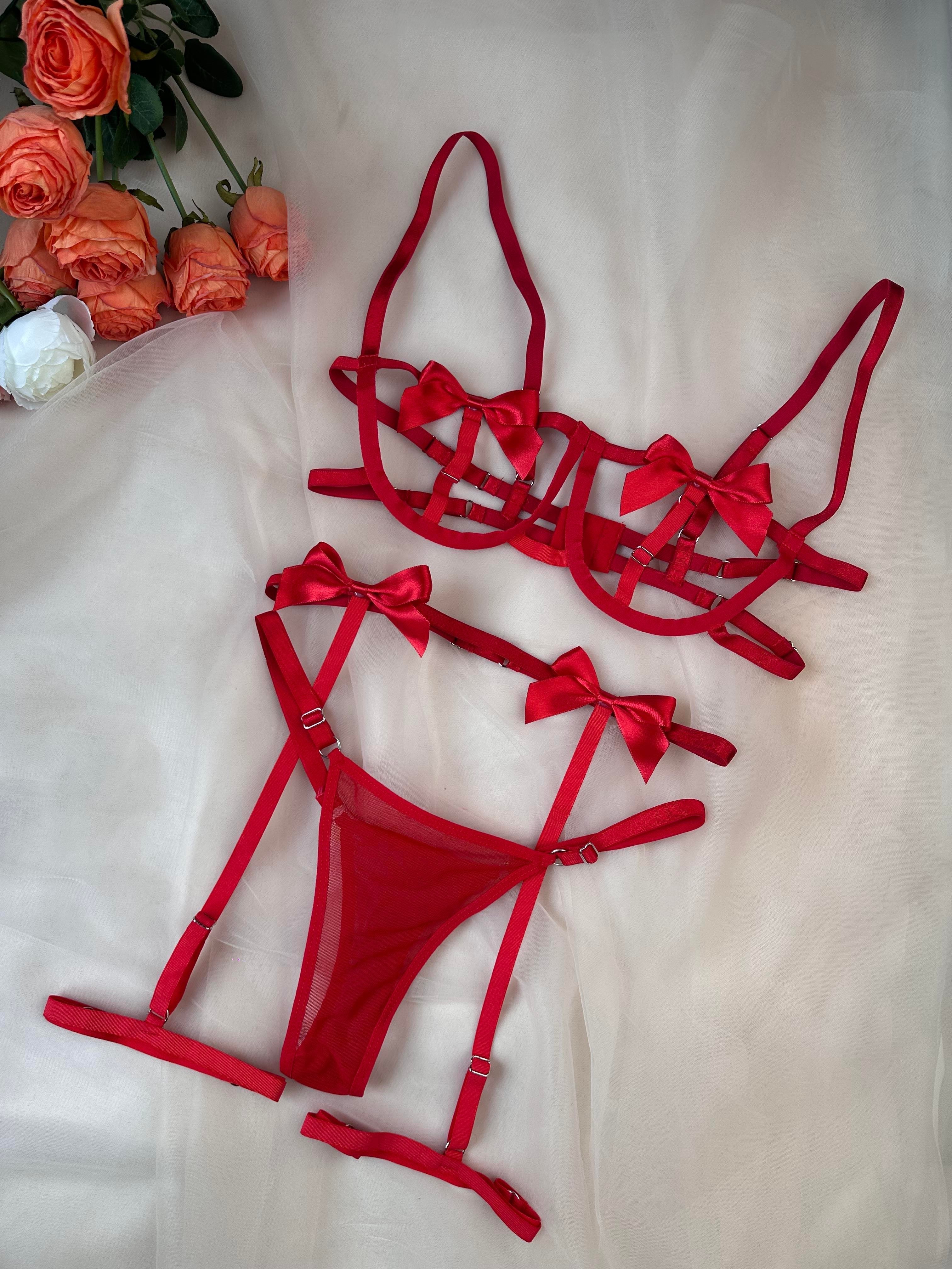 Red Boned Ribbon Detail Harness - Bold Lingerie