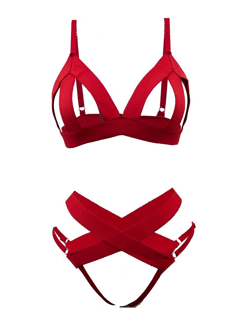 Red Strap Harness Set - Bold Lingerie
