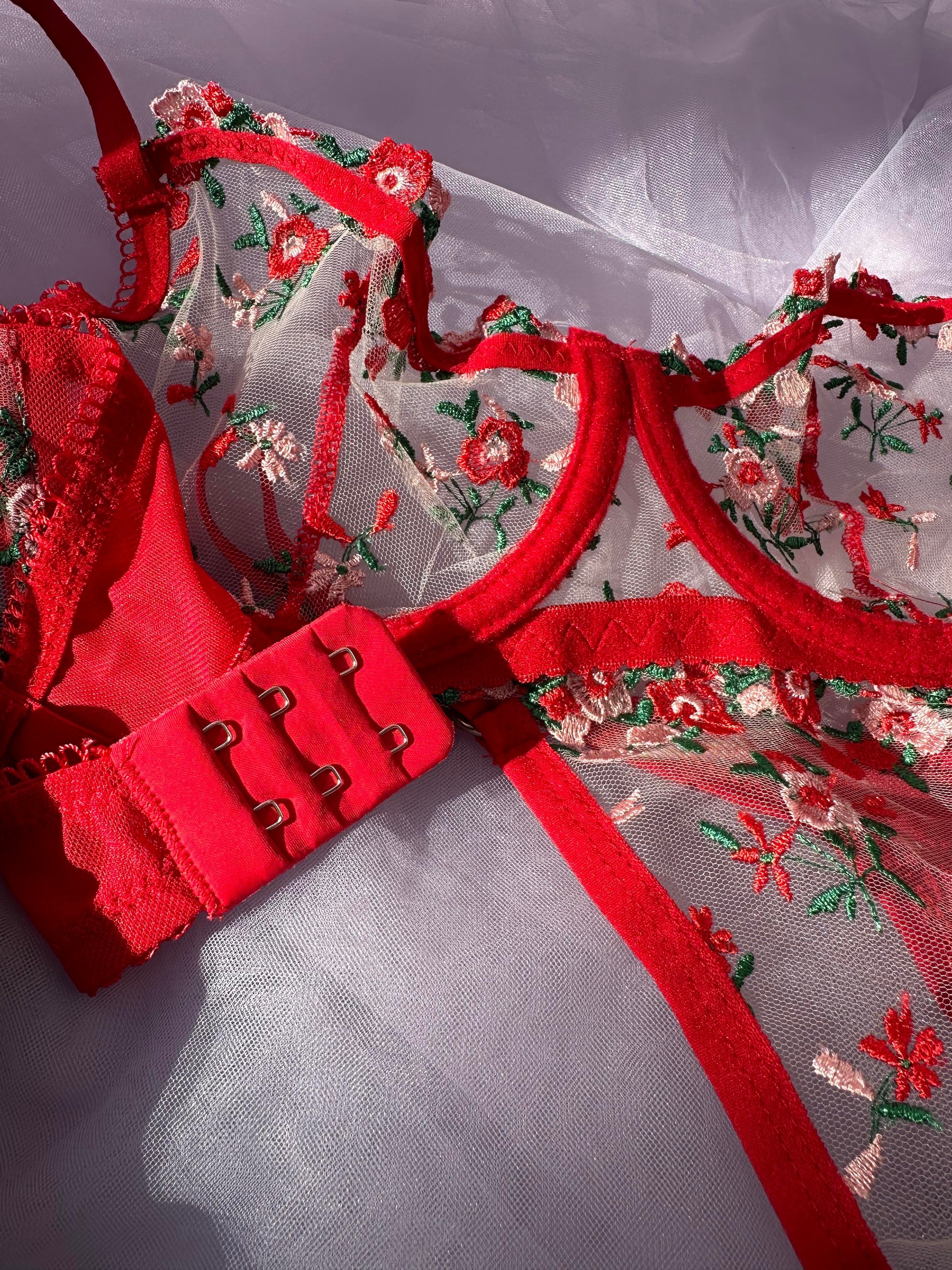 Red Floral Embroidered Set