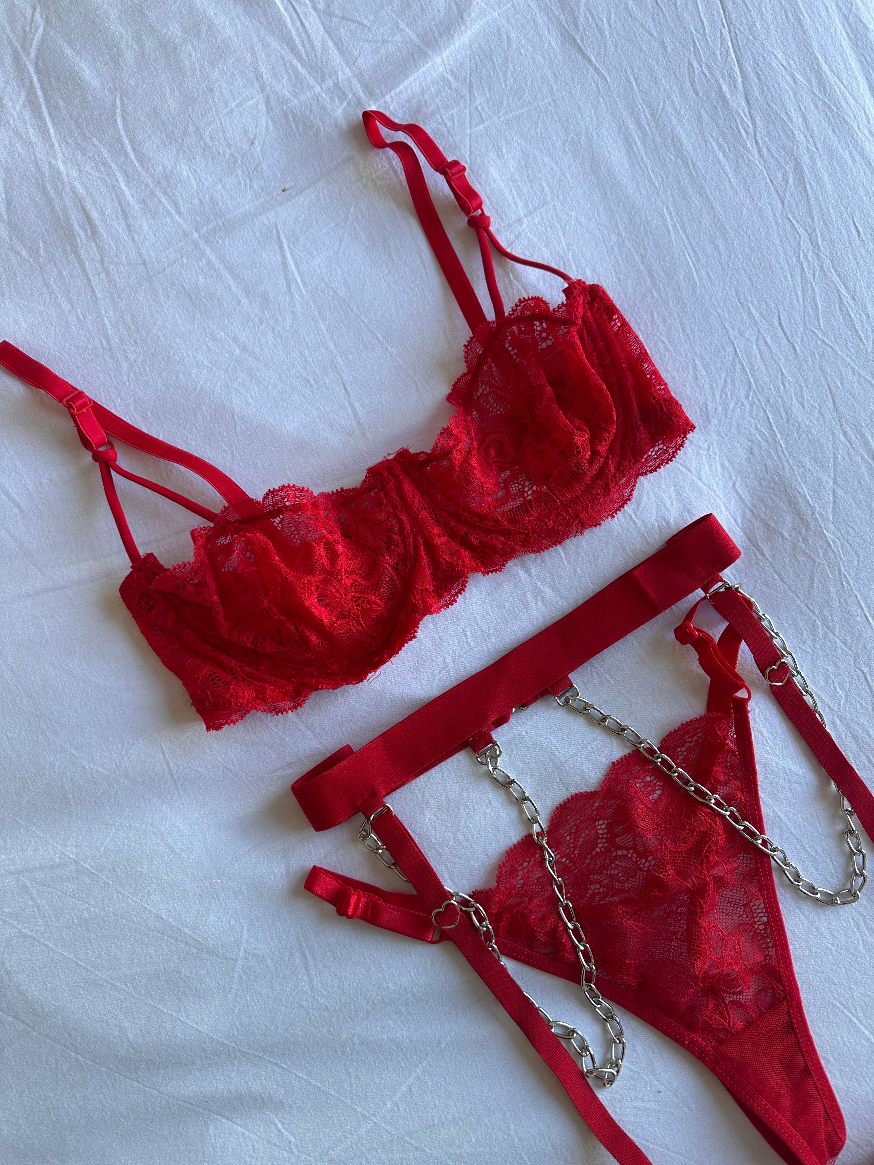 Red Love String Garter Set - Romantic Lingerie
