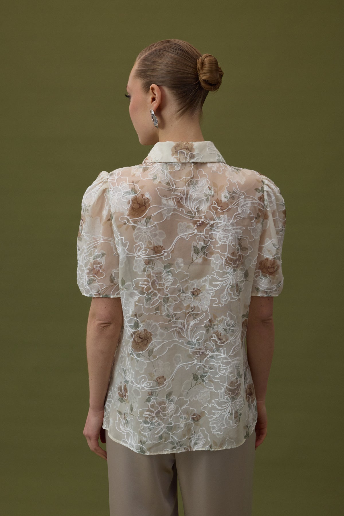 Embroidered Short Sleeve Shirt - Mink