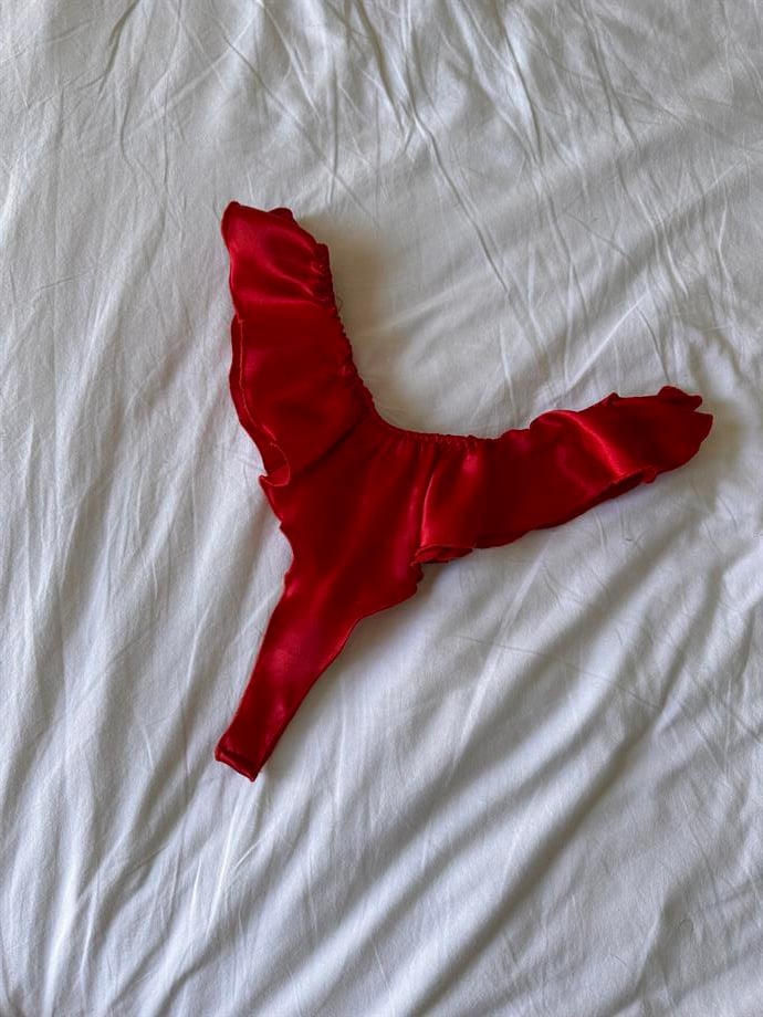 Satin reddish brazilian thong